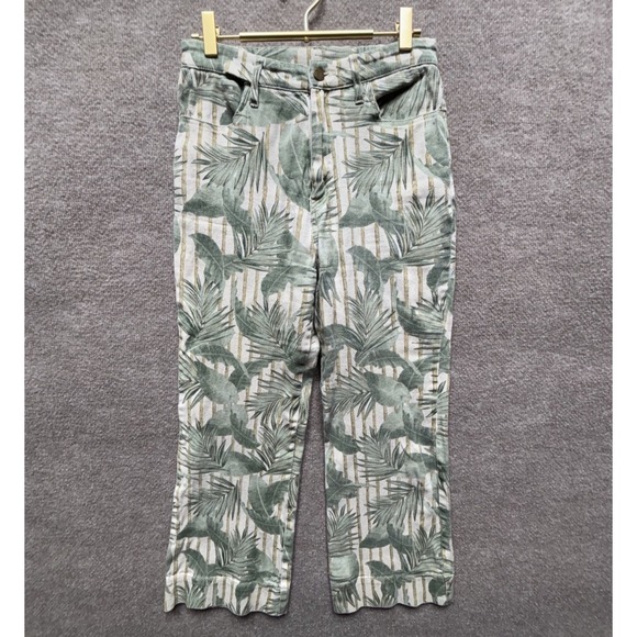 Mumu Pants - Mumu Blue Pants Womens 28 Green Hawn Trouser Bamboo Palm Tree Print Twill EUC